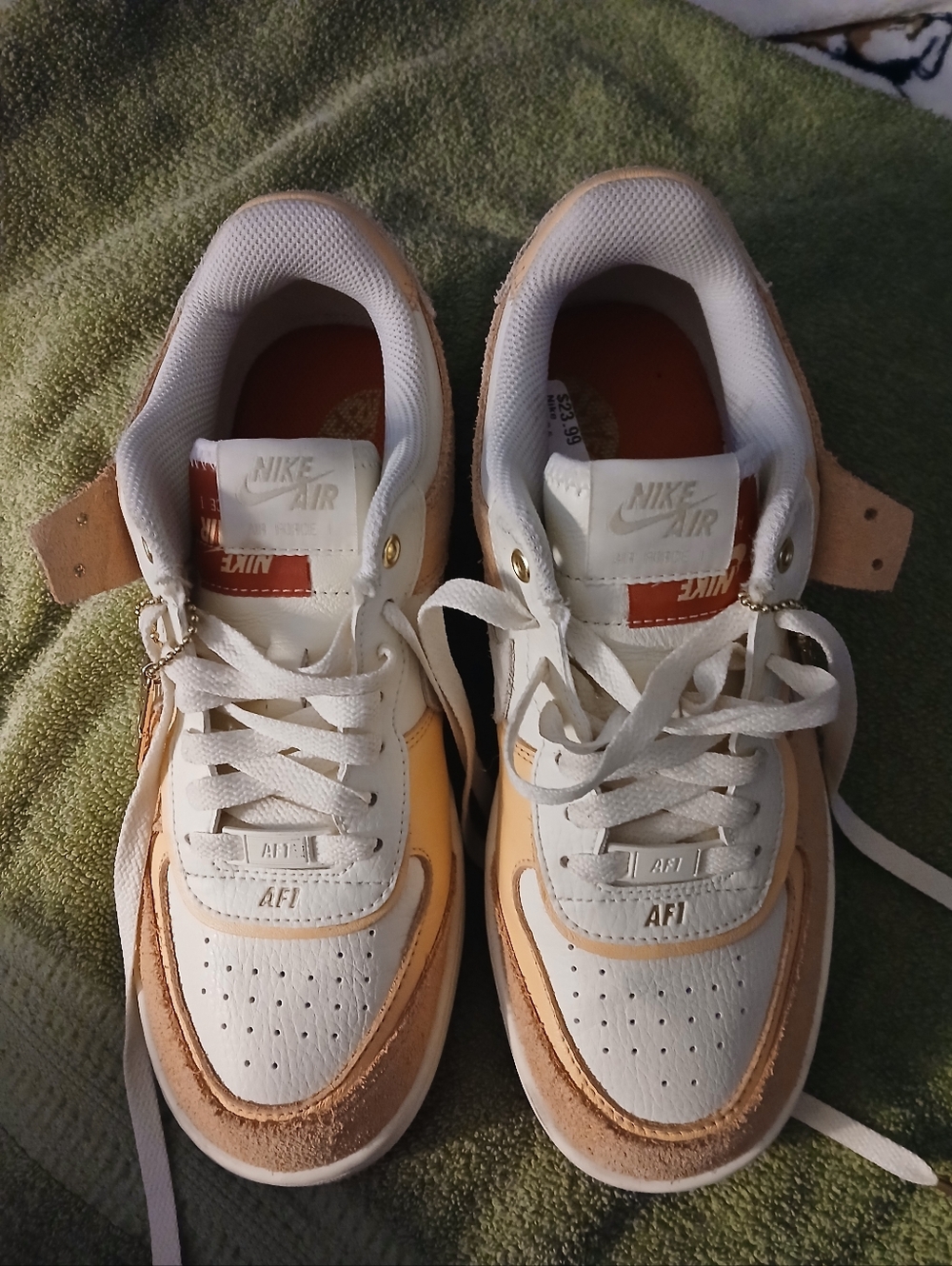Nike Air Force 1 Low - White, Tan & Orange Accents